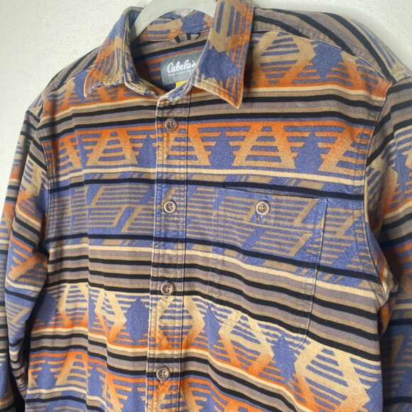 Cabelas Deerskin Soft Chamois Flannel Shirt Mens M Aztec Long Sleeves Southwest - Picture 5 of 12